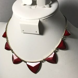Red triangle necklace, 14 in + 3 in extender, gold tone